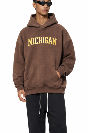Michigan State Pride Hoodie in Brown / Cream — lifestyle 1