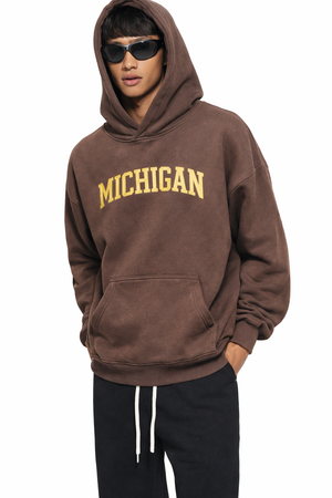 Michigan State Pride Hoodie in Brown / Cream — lifestyle 2