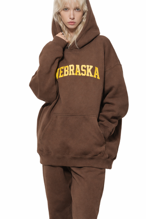Nebraska State Pride Hoodie in Brown / Cream — lifestyle 2