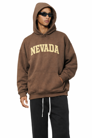 Nevada State Pride Hoodie in Brown / Cream — lifestyle 1