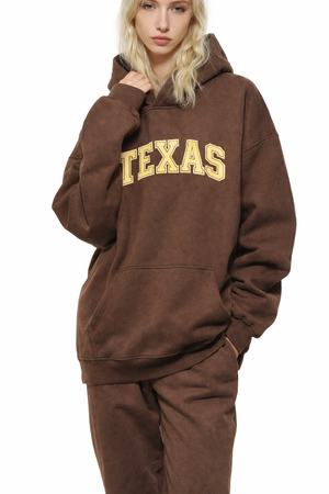 Texas State Pride Hoodie in Brown / Cream — lifestyle 2