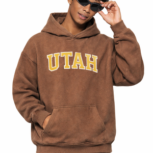 Utah State Pride Hoodie in Brown / Sand — lifestyle 1