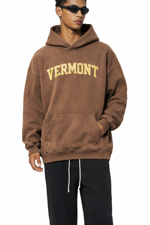 Vermont State Pride Hoodie in Brown / Cream — lifestyle 1