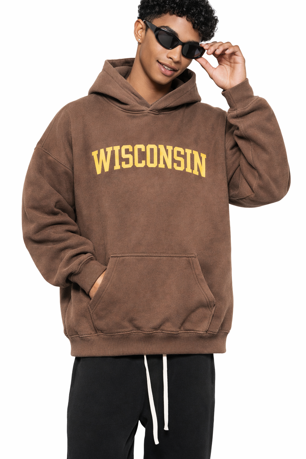 Wisconsin State Pride Hoodie in Brown / Cream — lifestyle 1
