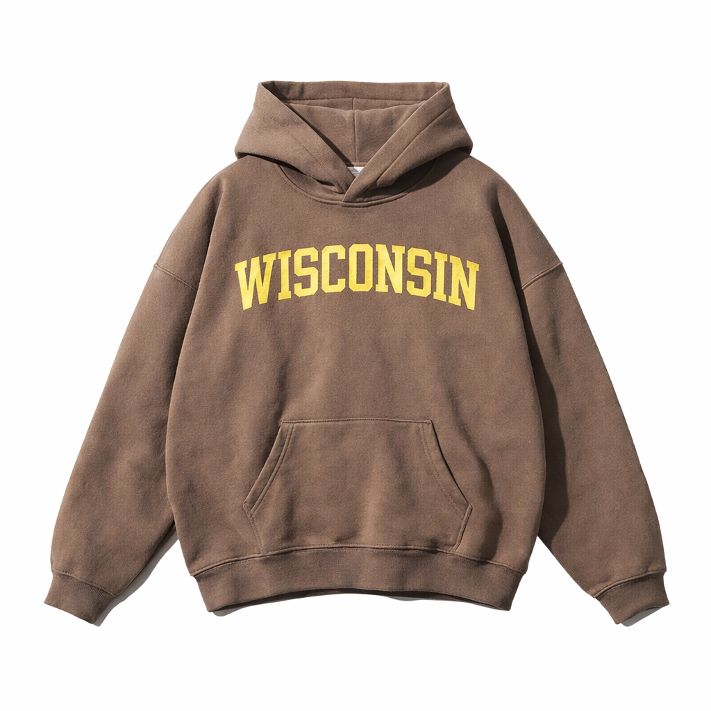 Wisconsin State Pride Hoodie in Brown / Cream