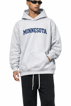 Minnesota State Pride Hoodie in Flower Gray / Royal Blue — lifestyle 1