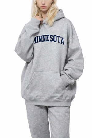 Minnesota State Pride Hoodie in Flower Gray / Royal Blue — lifestyle 2