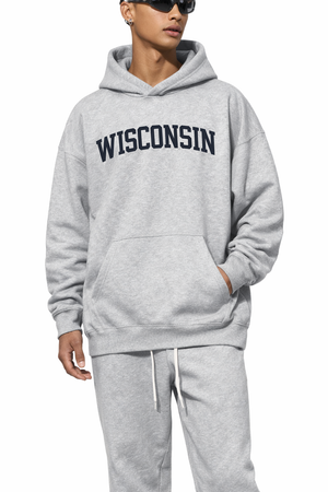 Wisconsin State Pride Hoodie in Flower Gray / Navy — lifestyle 1