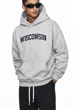 Wisconsin State Pride Hoodie in Flower Gray / Navy — lifestyle 2