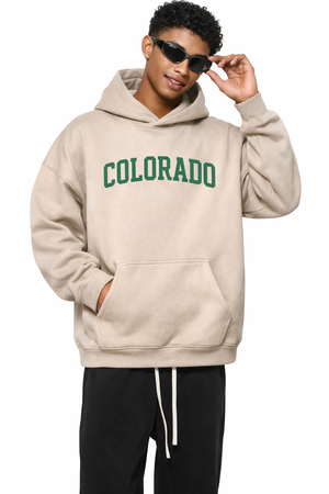 Colorado State Pride Hoodie in Gray Apricot / Forest Green — lifestyle 1