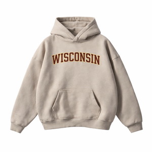 Wisconsin State Pride Hoodie in Gray Apricot / Brown