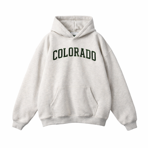 Colorado State Pride Hoodie in Oat Gray / Forest Green
