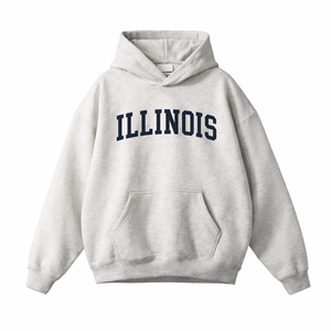 Illinois State Pride Hoodie in Oat Gray / Navy