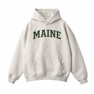 Maine State Pride Hoodie in Oat Gray / Forest Green