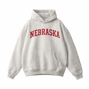 Nebraska State Pride Hoodie in Oat Gray / Dull Red