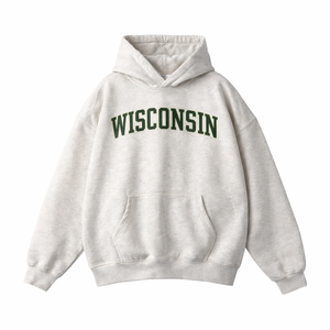 Wisconsin State Pride Hoodie in Oat Gray / Forest Green