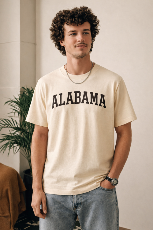 Alabama State Pride T-Shirt in Cream / Brown — lifestyle 1