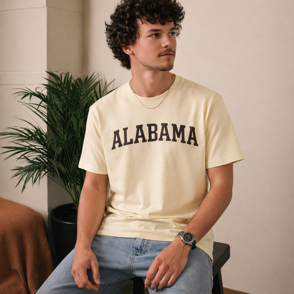 Alabama State Pride T-Shirt in Cream / Brown — lifestyle 2