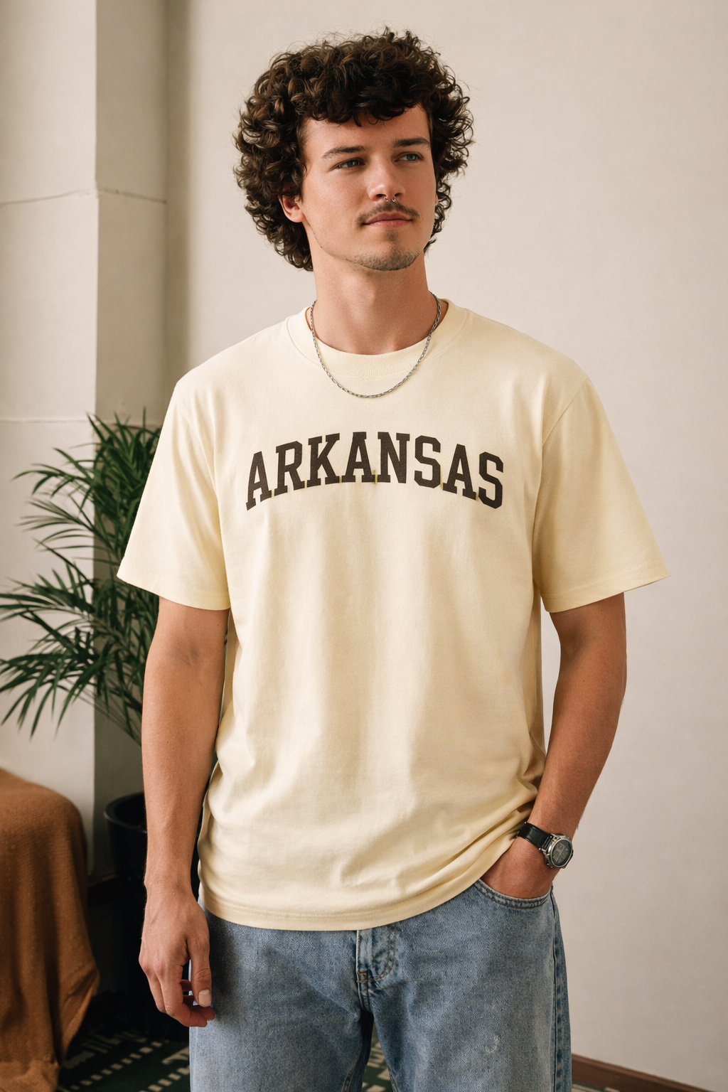 Arkansas State Pride T-Shirt in Cream / Brown — lifestyle 1