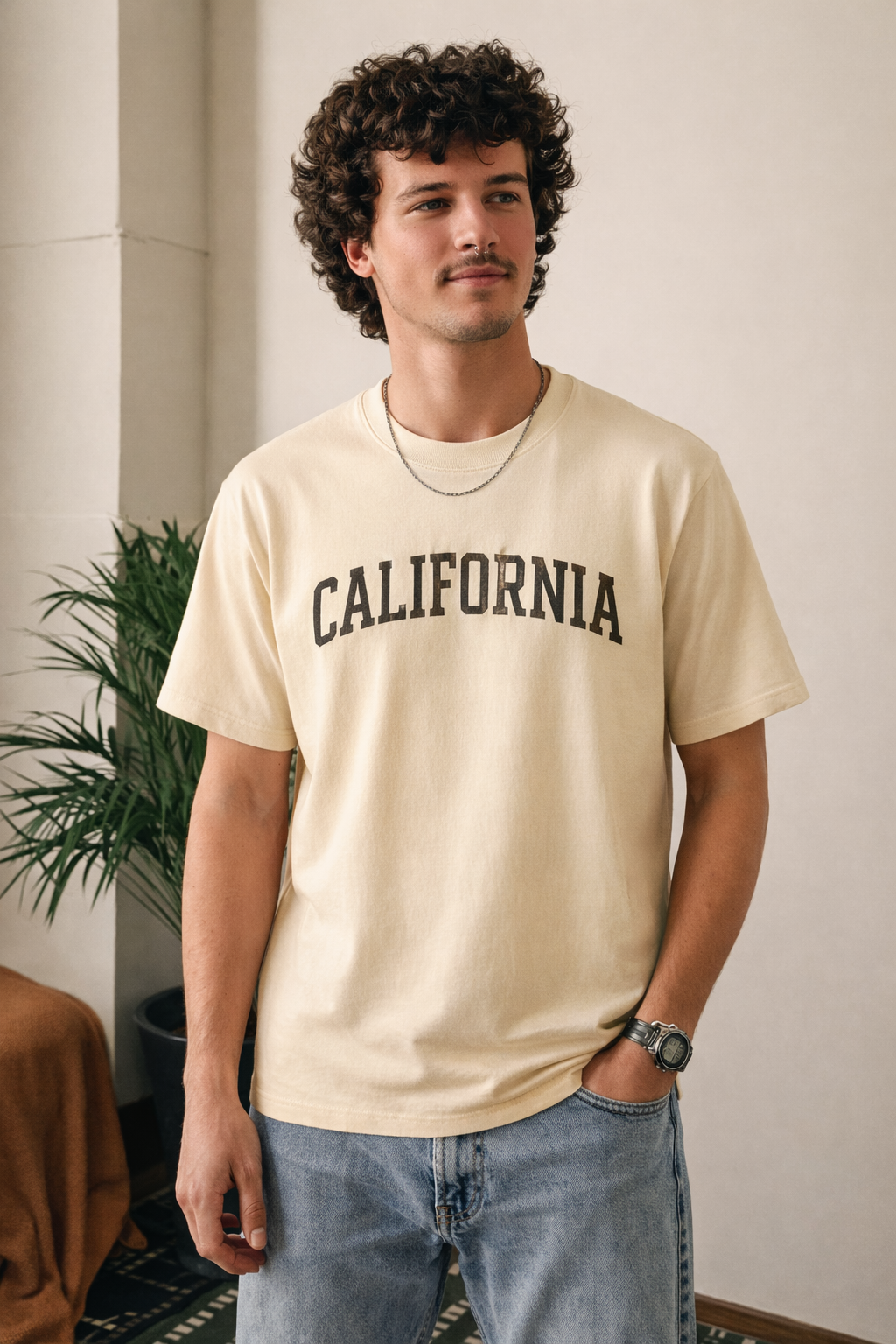 California State Pride T-Shirt in Cream / Brown — lifestyle 1