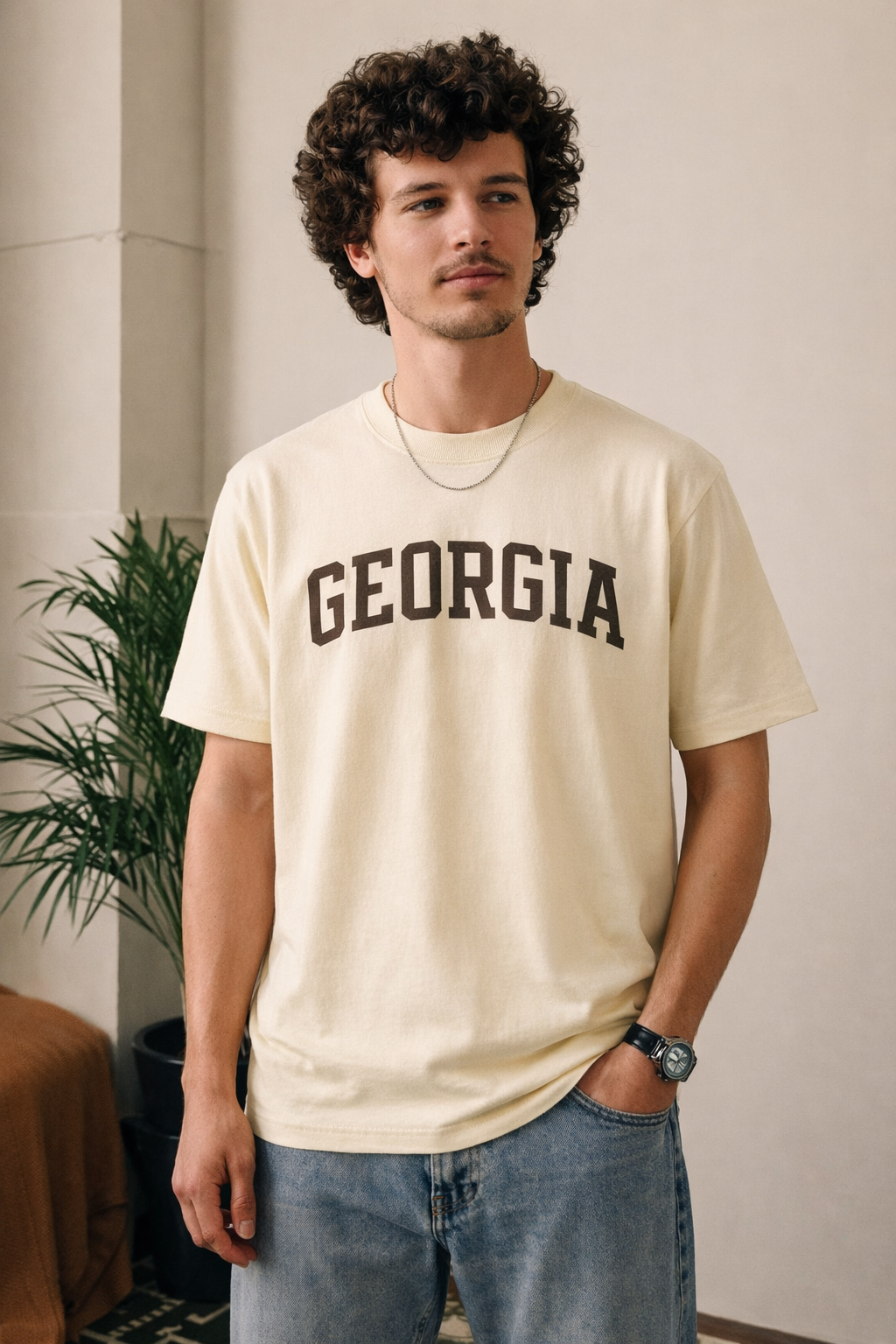 Georgia State Pride T-Shirt in Cream / Brown — lifestyle 1