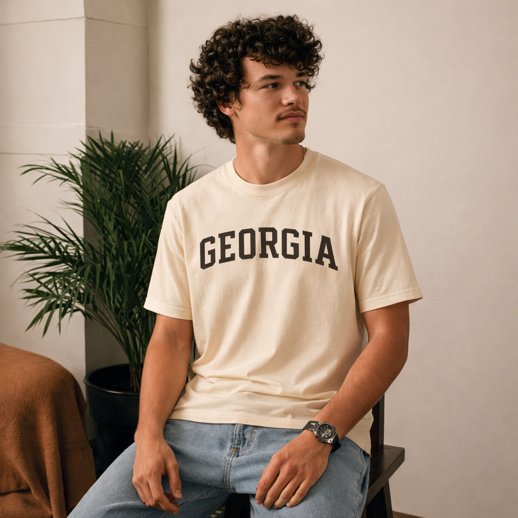 Georgia State Pride T-Shirt in Cream / Brown — lifestyle 2