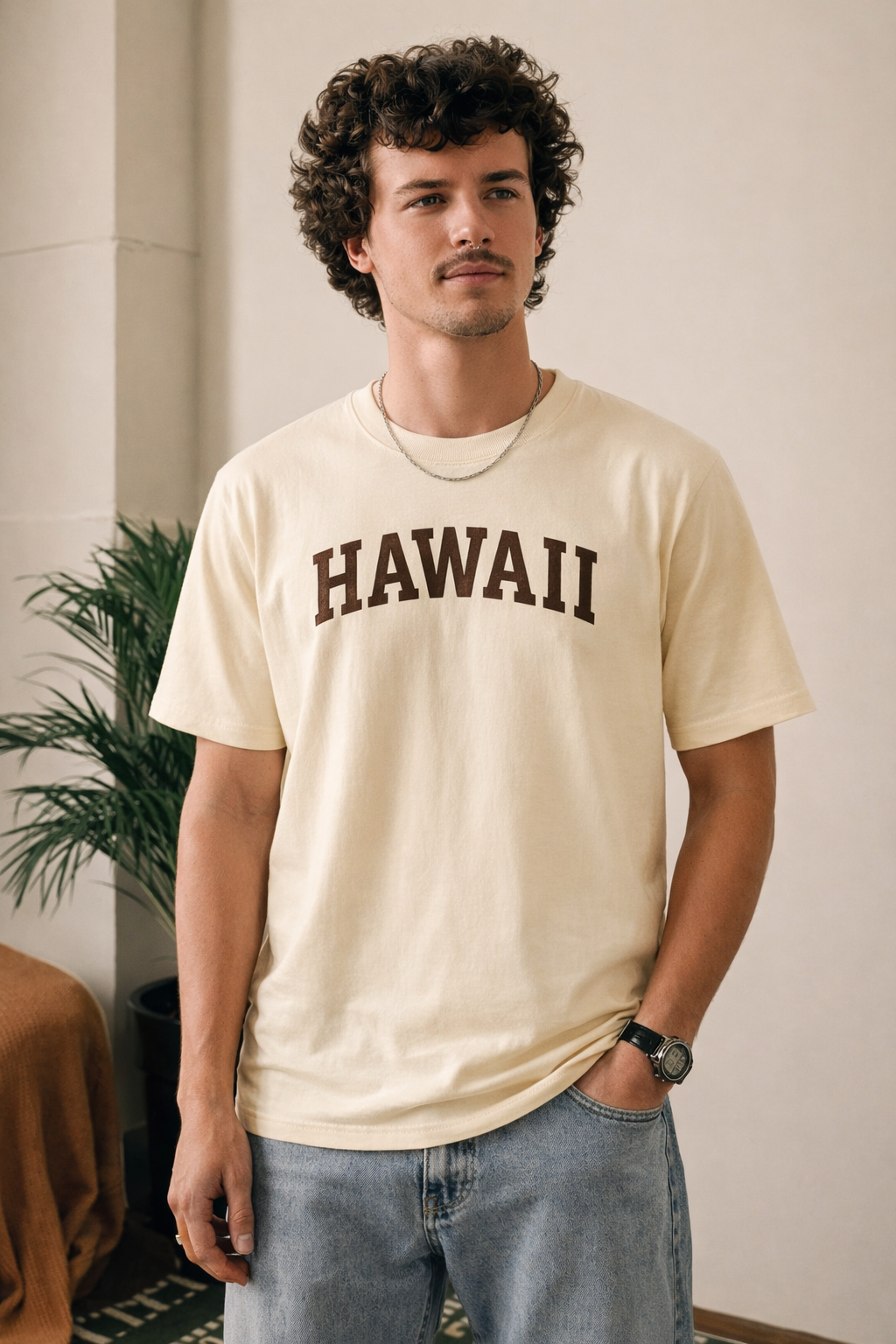 Hawaii State Pride T-Shirt in Cream / Brown — lifestyle 1