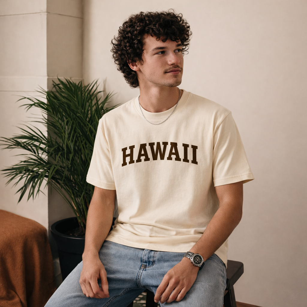 Hawaii State Pride T-Shirt in Cream / Brown — lifestyle 2