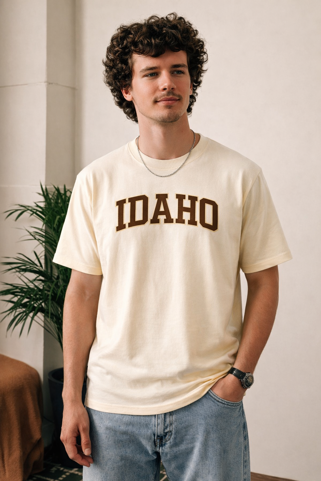 Idaho State Pride T-Shirt in Cream / Brown — lifestyle 1