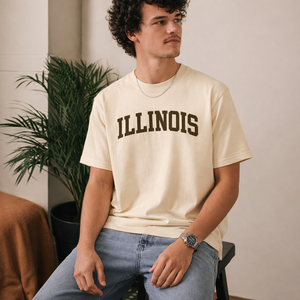 Illinois State Pride T-Shirt in Cream / Brown — lifestyle 2
