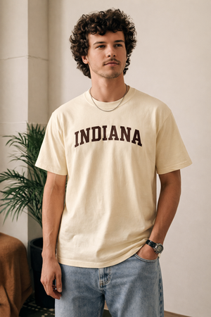 Indiana State Pride T-Shirt in Cream / Brown — lifestyle 1