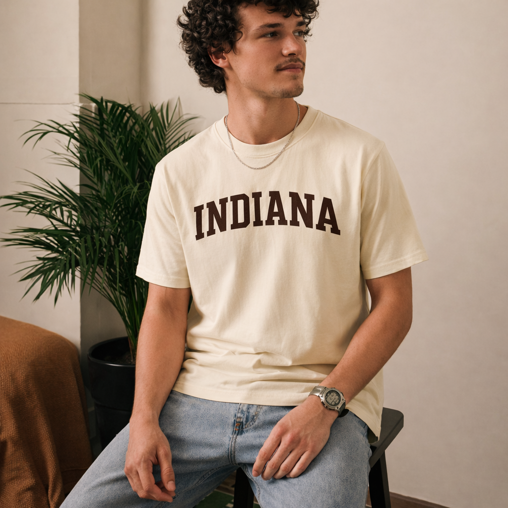 Indiana State Pride T-Shirt in Cream / Brown — lifestyle 2