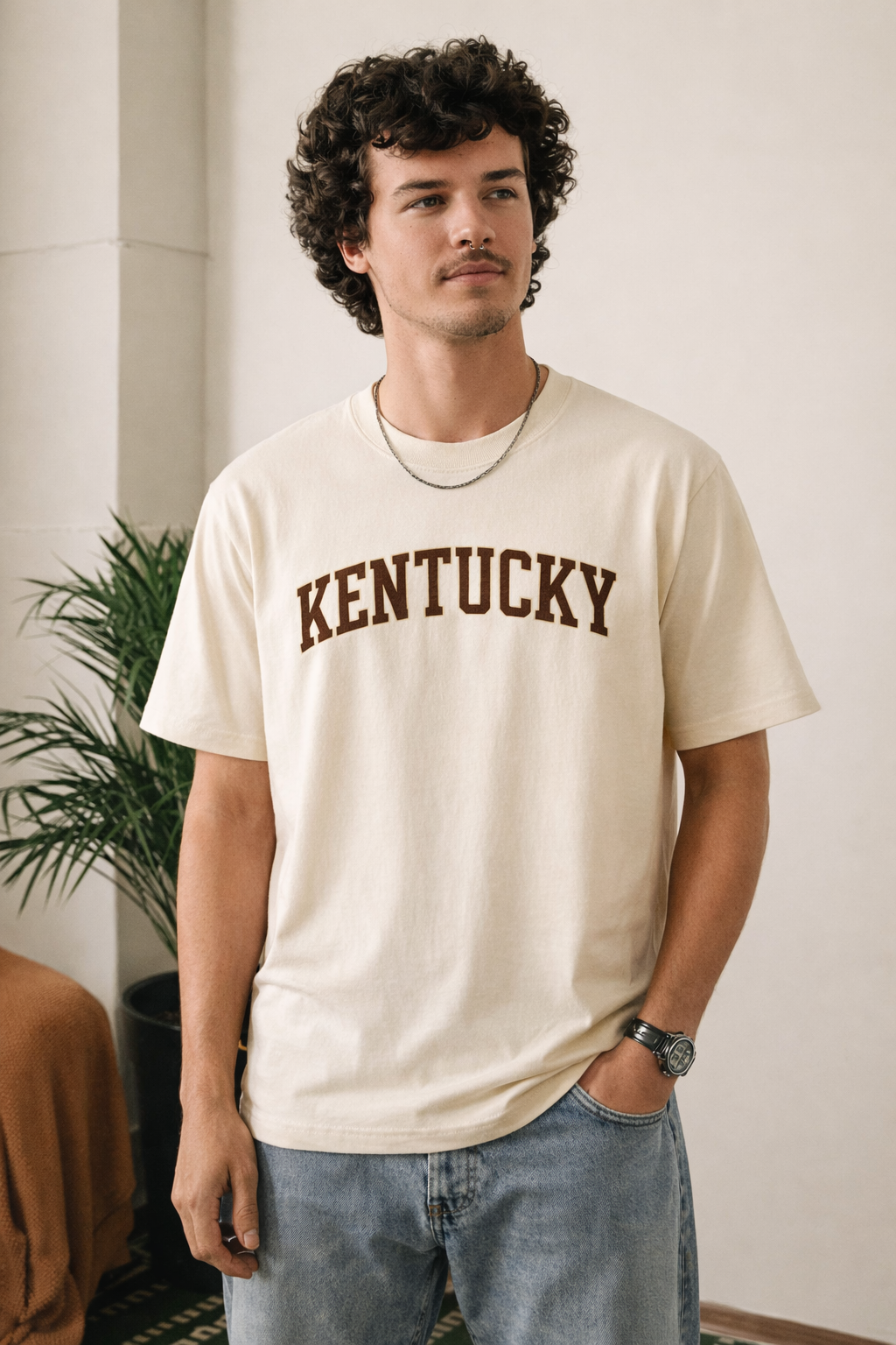Kentucky State Pride T-Shirt in Cream / Brown — lifestyle 1