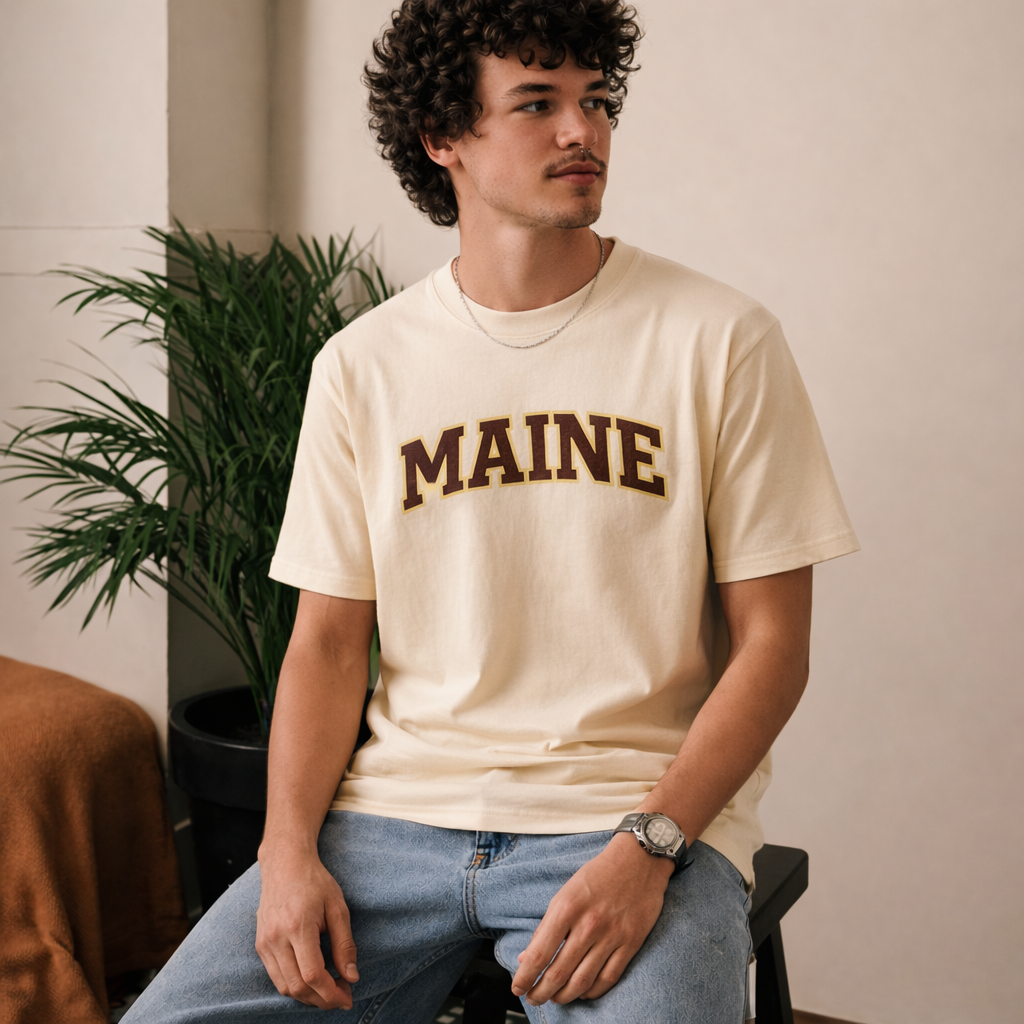 Maine State Pride T-Shirt in Cream / Brown — lifestyle 2