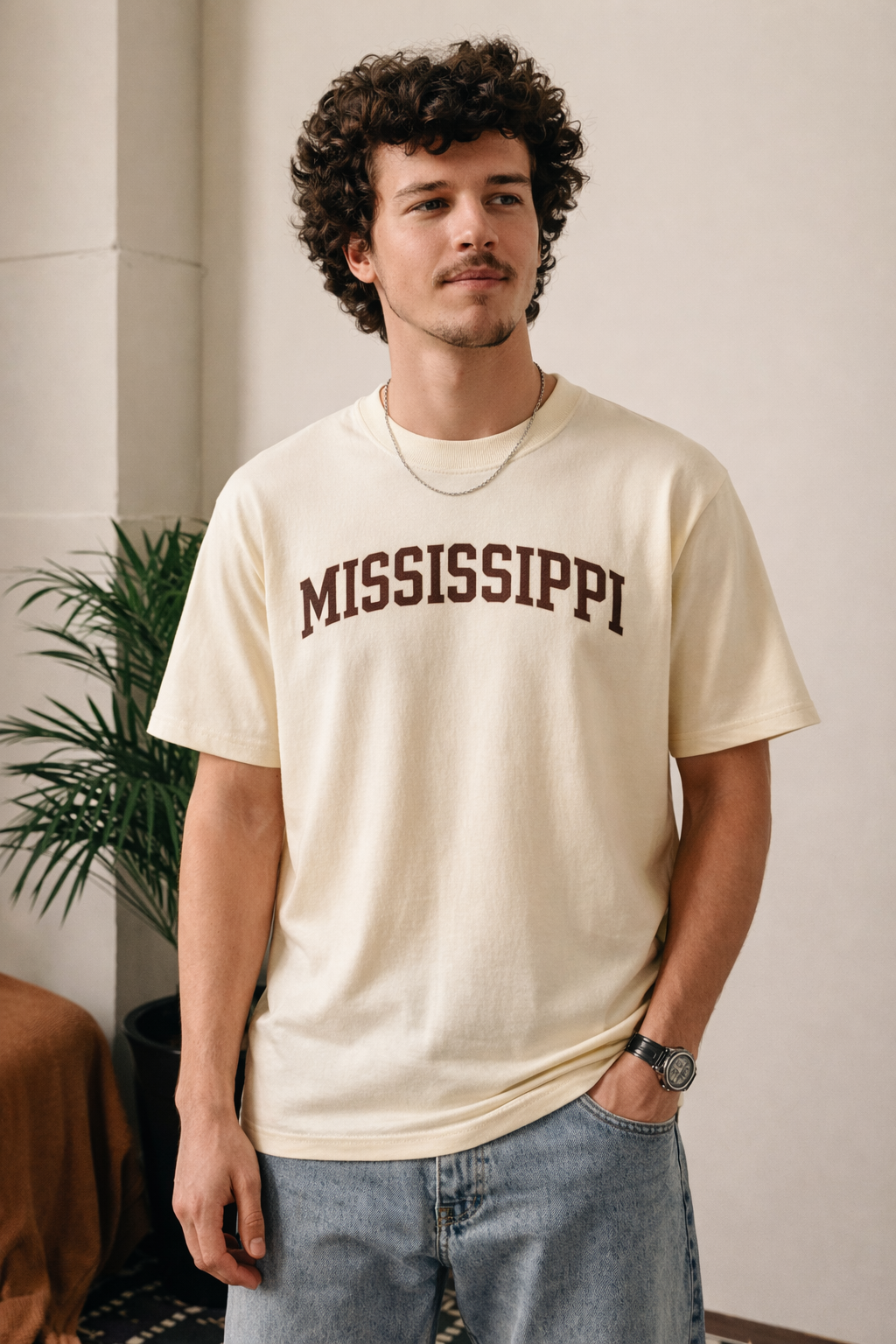 Mississippi State Pride T-Shirt in Cream / Brown — lifestyle 1