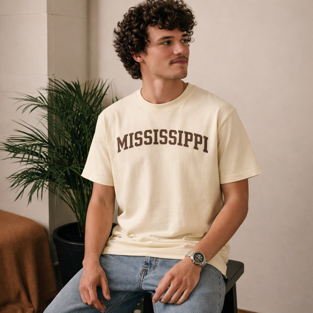 Mississippi State Pride T-Shirt in Cream / Brown — lifestyle 2