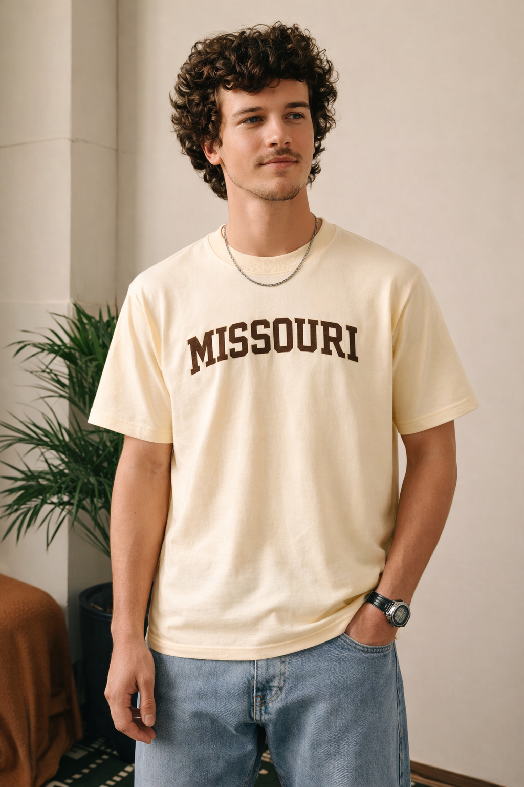 Missouri State Pride T-Shirt in Cream / Brown — lifestyle 1