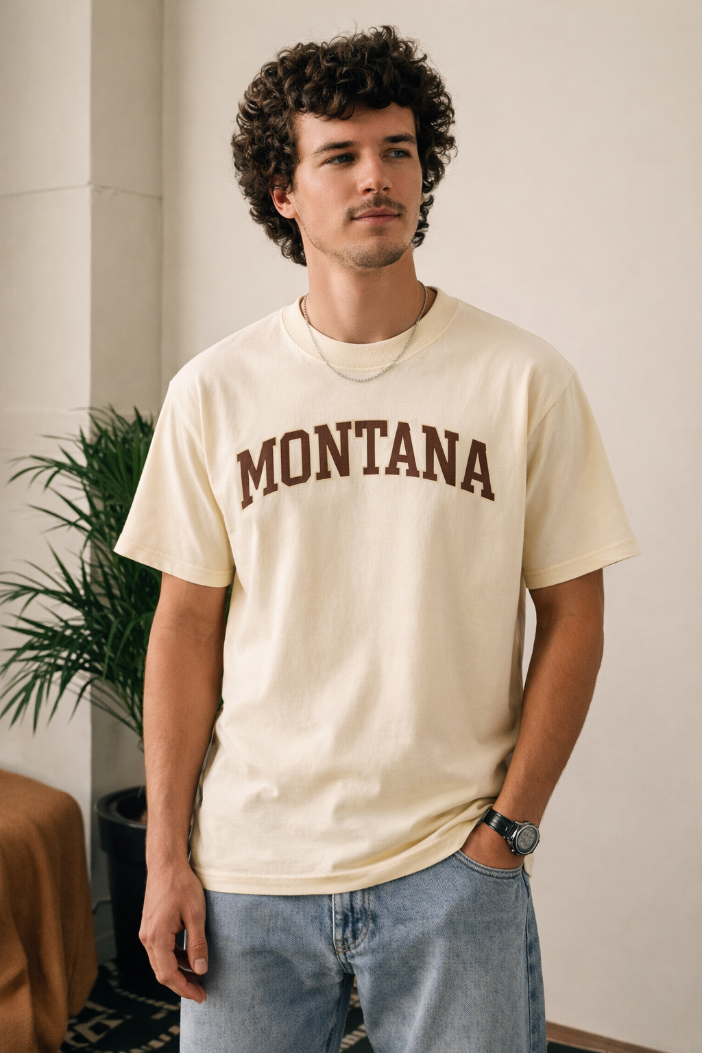 Montana State Pride T-Shirt in Cream / Brown — lifestyle 1