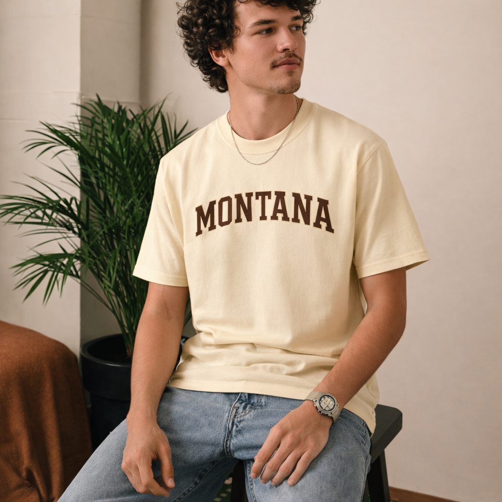 Montana State Pride T-Shirt in Cream / Brown — lifestyle 2