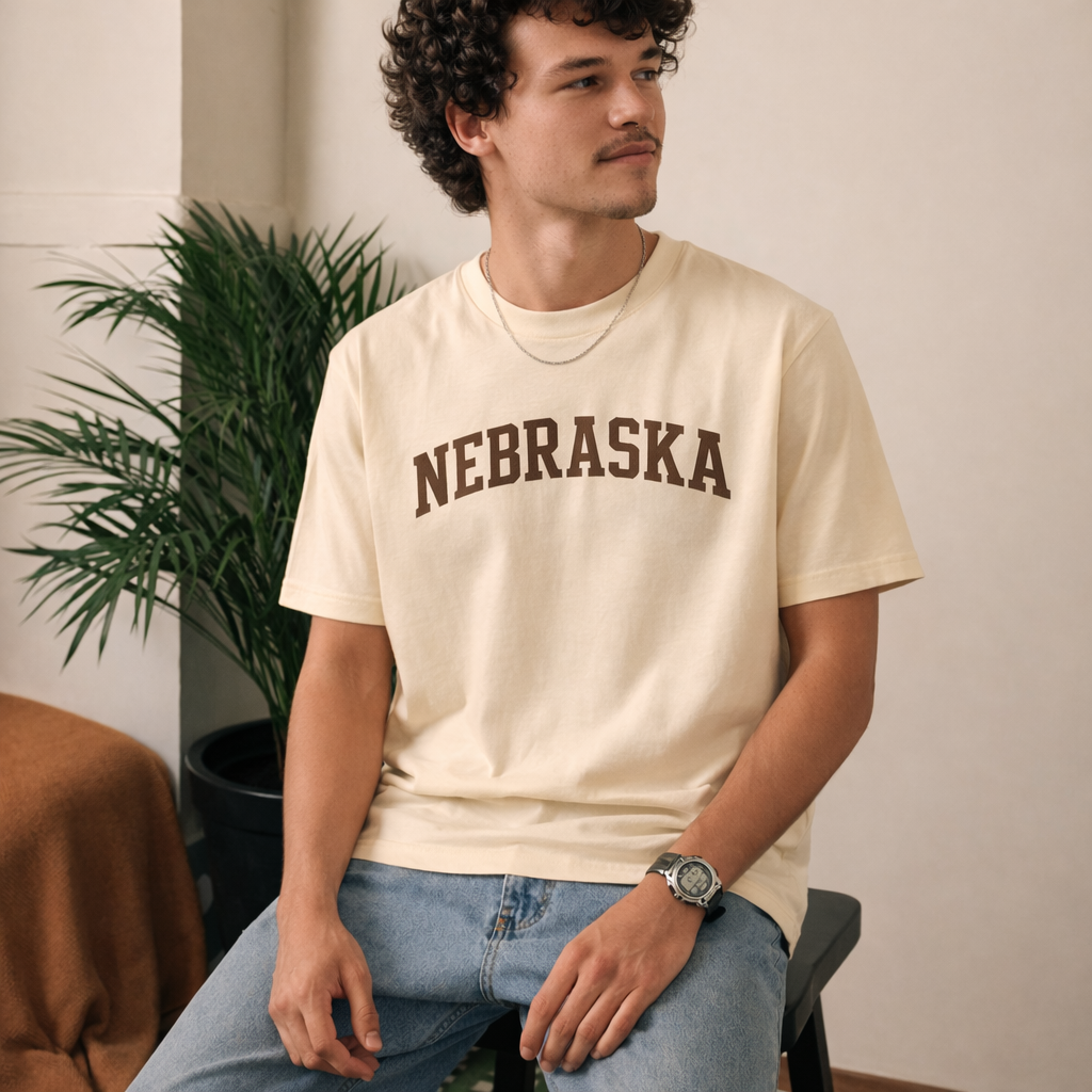 Nebraska State Pride T-Shirt in Cream / Brown — lifestyle 2