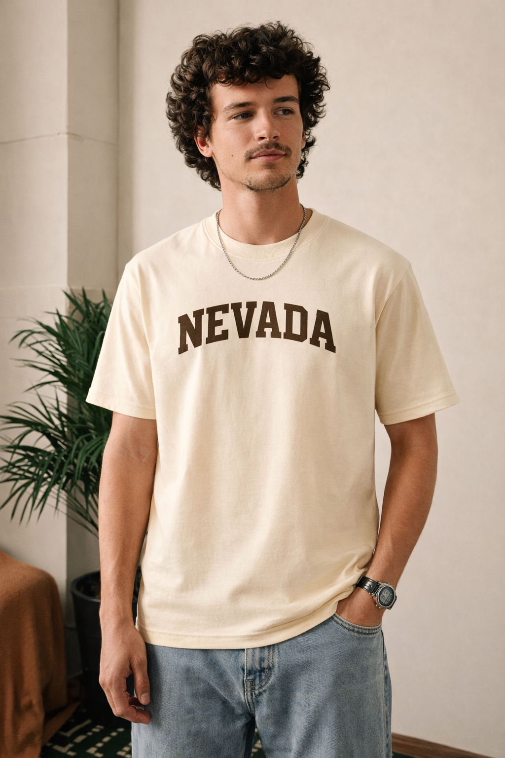 Nevada State Pride T-Shirt in Cream / Brown — lifestyle 1