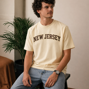 New Jersey State Pride T-Shirt in Cream / Brown — lifestyle 2