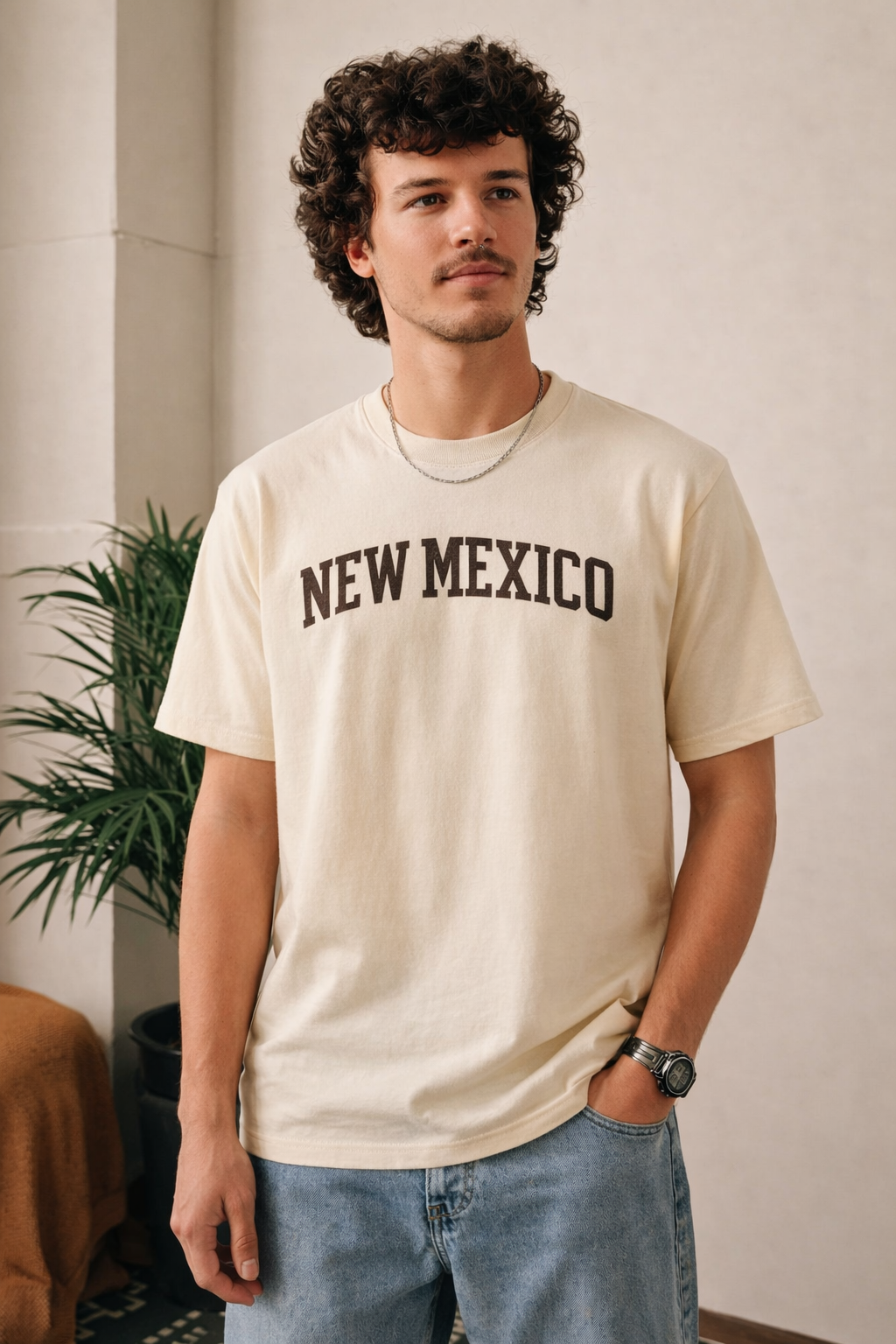 New Mexico State Pride T-Shirt in Cream / Brown — lifestyle 1