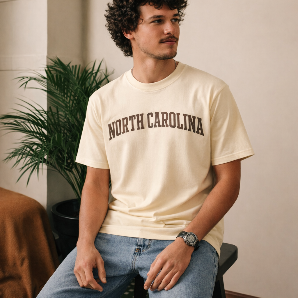 North Carolina State Pride T-Shirt in Cream / Brown — lifestyle 2