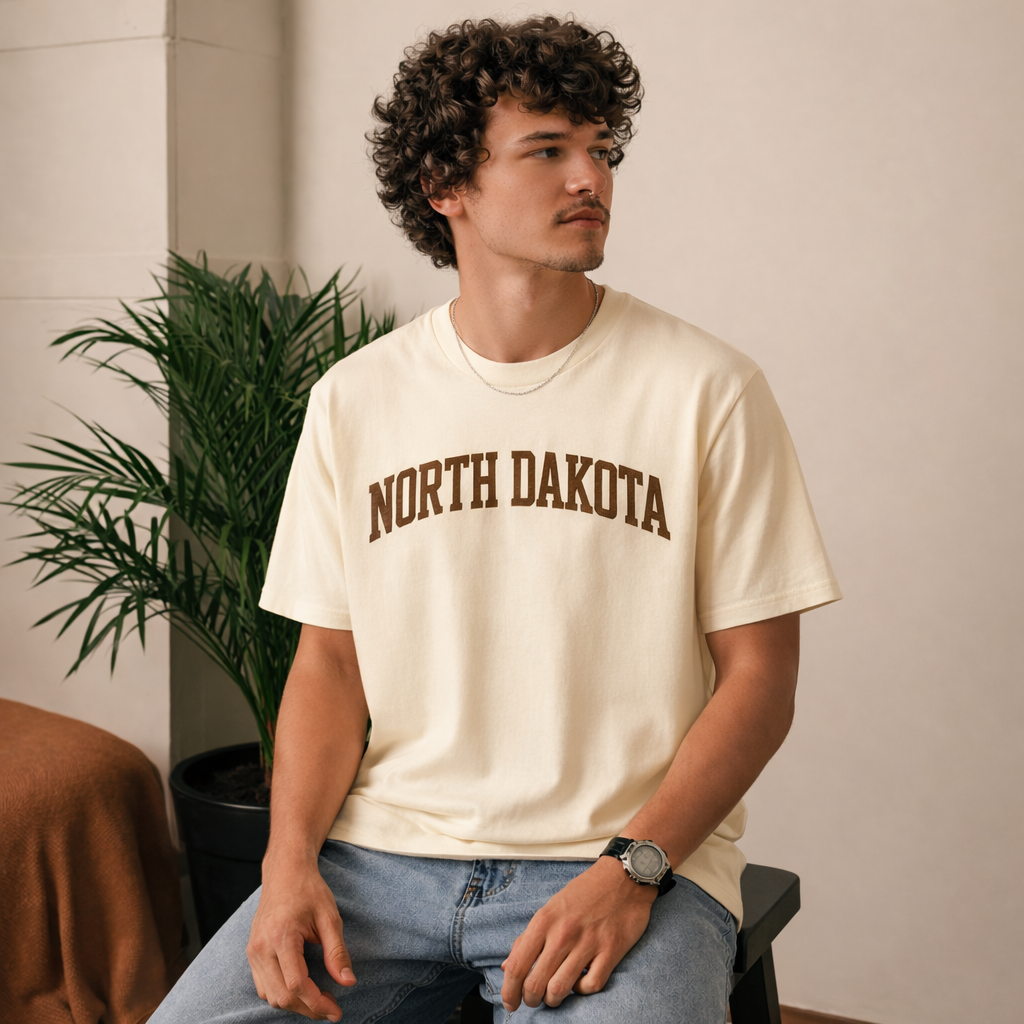 North Dakota State Pride T-Shirt in Cream / Brown — lifestyle 2
