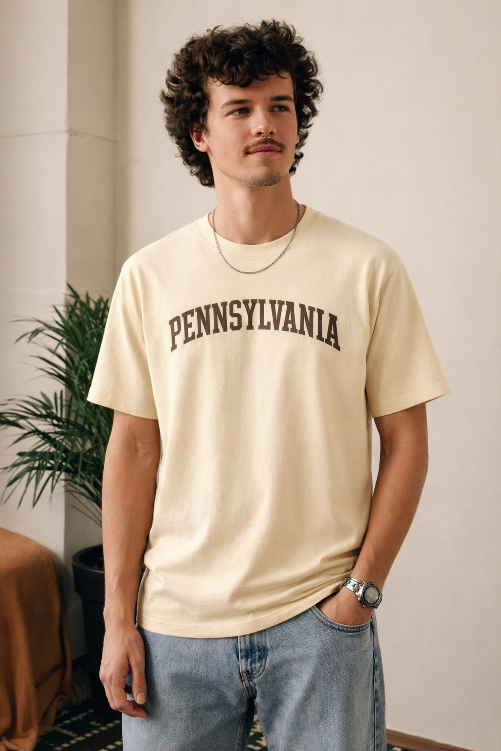 Pennsylvania State Pride T-Shirt in Cream / Brown — lifestyle 1