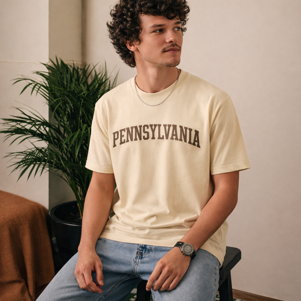 Pennsylvania State Pride T-Shirt in Cream / Brown — lifestyle 2