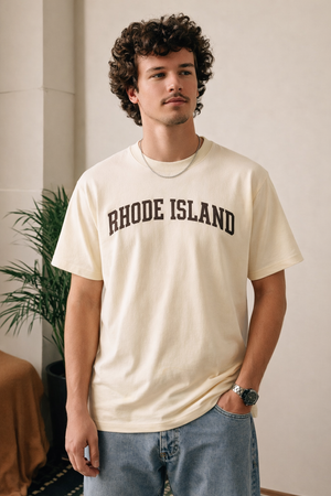 Rhode Island State Pride T-Shirt in Cream / Brown — lifestyle 1
