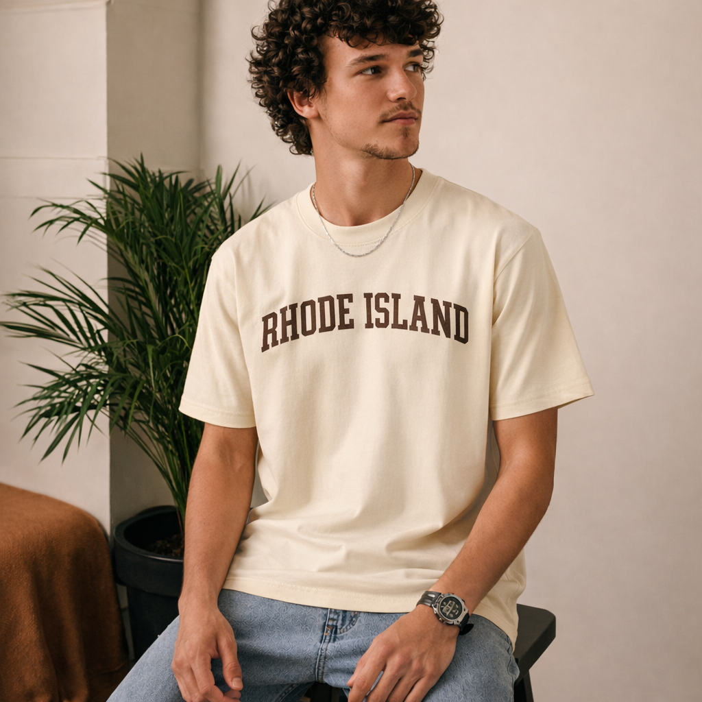 Rhode Island State Pride T-Shirt in Cream / Brown — lifestyle 2