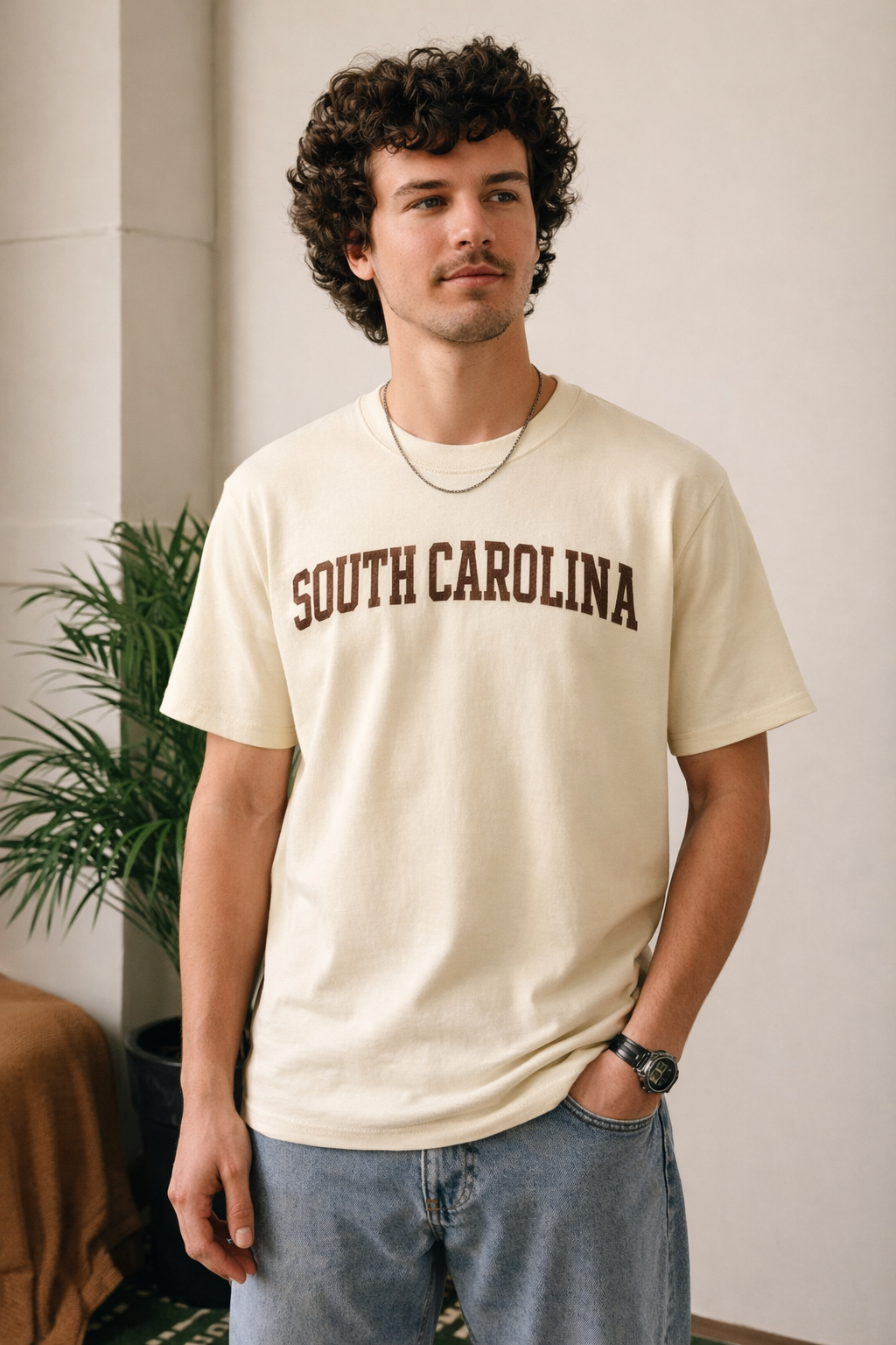 South Carolina State Pride T-Shirt in Cream / Brown — lifestyle 1